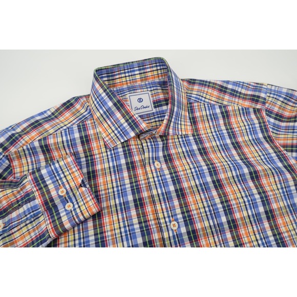 David Donahue Mens Large Multicolor Plaid Button Front Long Sleeve Dress Shirt - Picture 1 of 5
